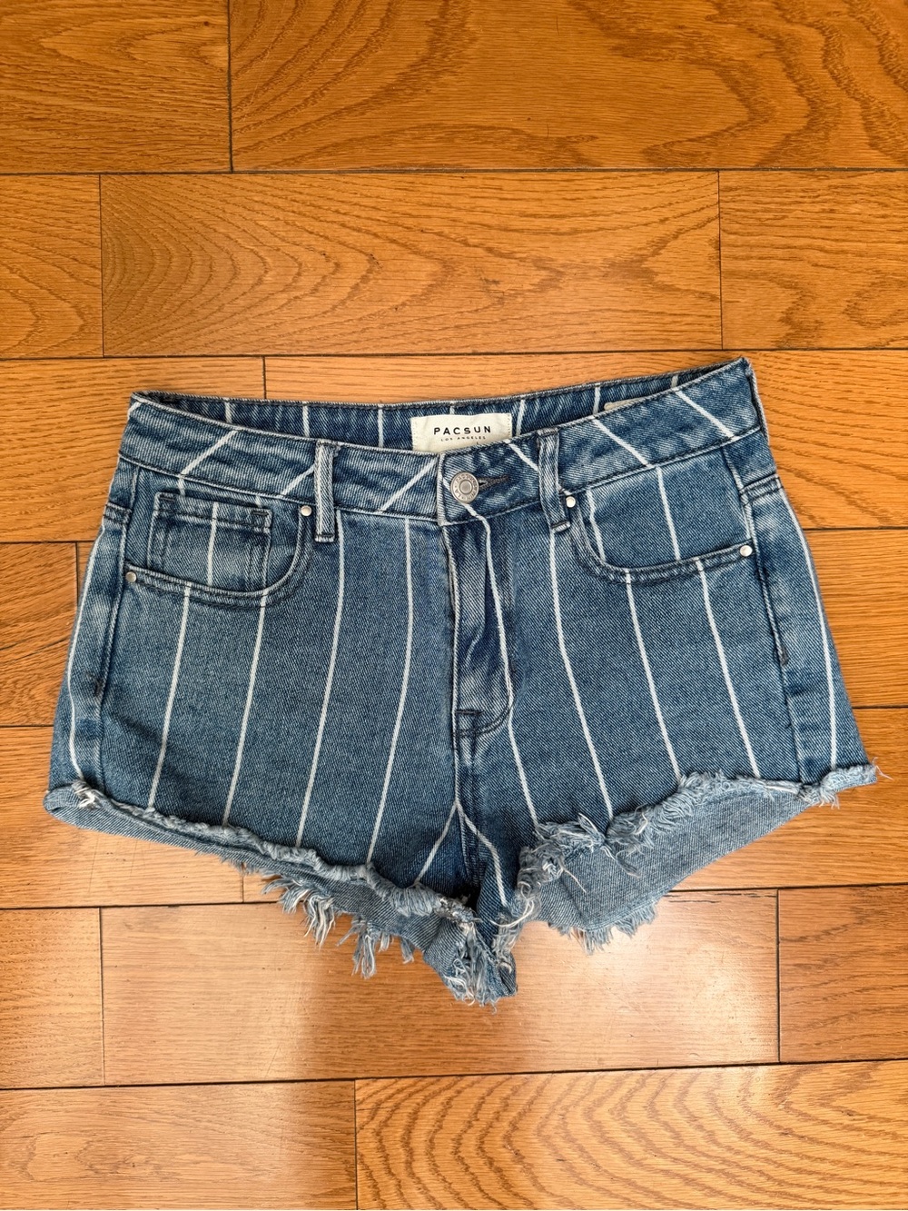 PacSun Blue Vertical-Stripe Denim Cutoff Shorts